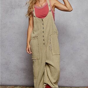 POL Textured Tan Jumpsuit